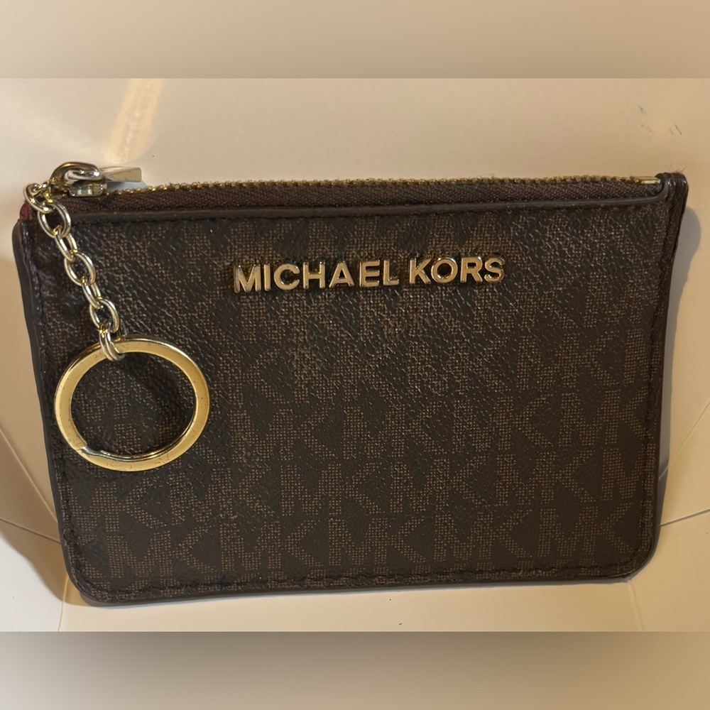 Michael Kors Women's  Signature Brown ID/Wallet Coin Purse Keychain
